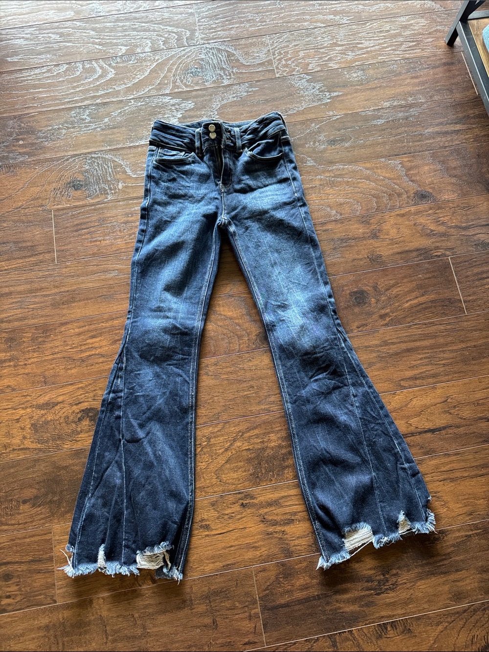 KanCan Dark Blue Flare Jeans with Raw Hem